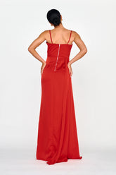 Secret Sweetheart Neckline Split Maxi Dress Red